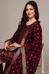 Plus Size Maroon Poly Chanderi Woven Design Straight Suit Set